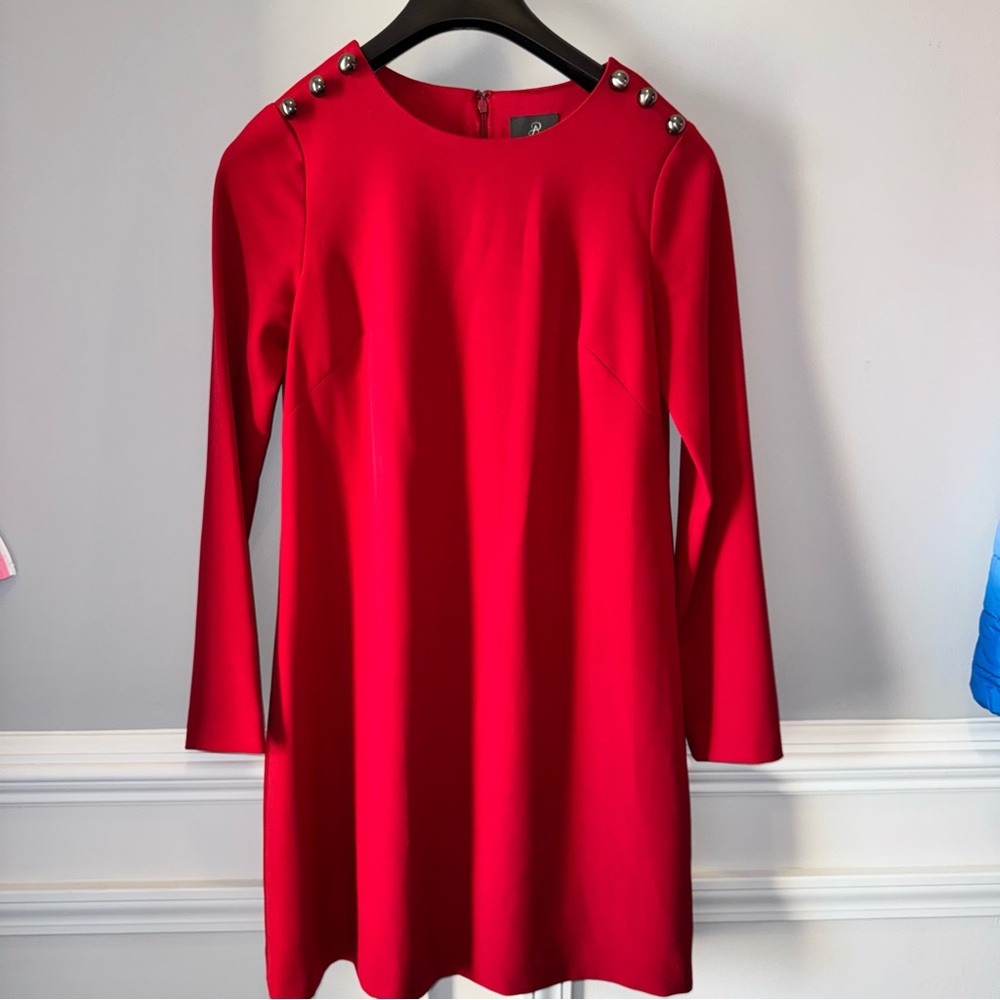 Adrianna Papell Red Long Sleeve Dress with Button Accents